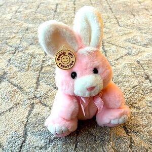 Cuddle Wit Rabbit Pink fuzzy Plush Stuffed Bunny polkadot Bow Vintage 1991 Girl